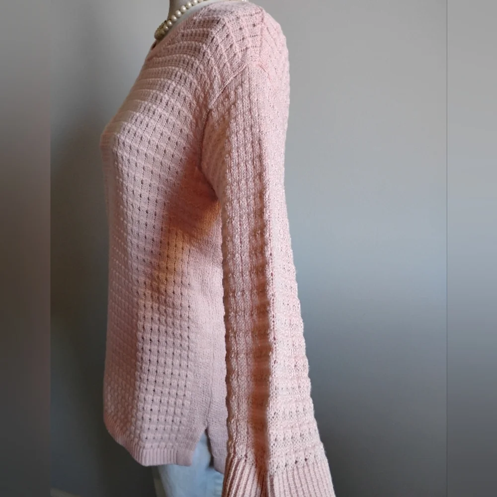 Talbots Cotton Blend Basket Weave Knit 3/4 Sleeve Pastel Pink Sweater Sz Medium - Picture 8 of 17